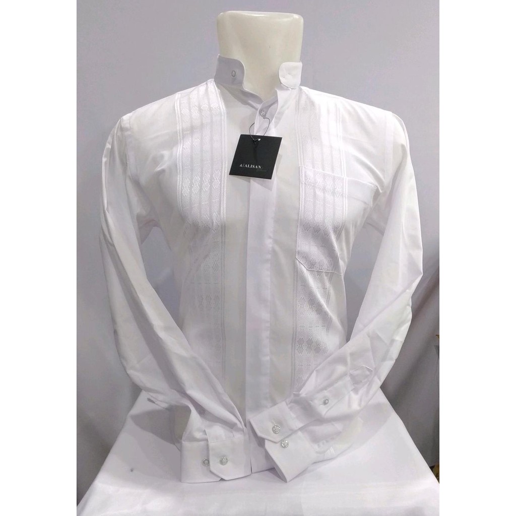 Hot Alisan Kemeja Koko Putih Kerah Shanghai Panjang Reguler Bordir Wajik
