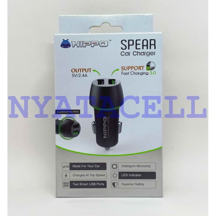 Charger Mobil Hippo Spear 2 Port USB Quick Charge 3.0 Saver Original   termurah