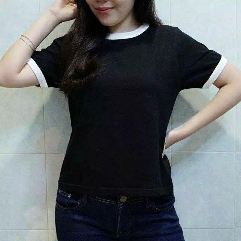 Arifirn Tshirt Ringertee - Kaos Polos Wanita (LD 90, P 65)