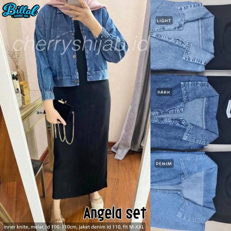 SETELAN WANITA GAMIS INNER KNIT OUTER JAKET JEANS LD 110 ANGELA SET BY BILLAL