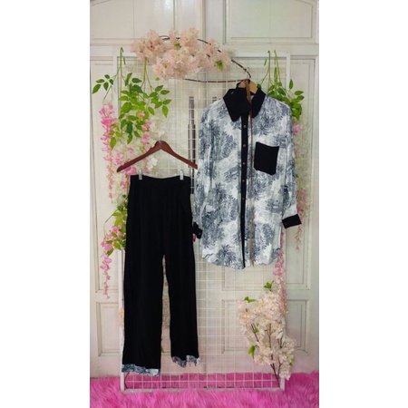 Setcel Wanita Kemeja + Celana Premium Brand Sultan