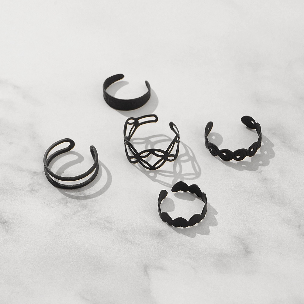 5pcs / Set Cincin Wanita Warna Hitam Gaya Gothic Untuk Pesta
