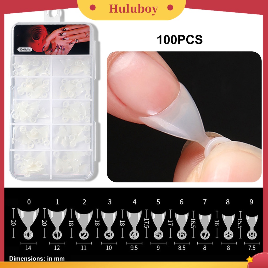 Huluboy Huluboy♡ 100pcs Kuku Palsu Extension Model Pendek Gaya Perancis Untuk Kecantikan