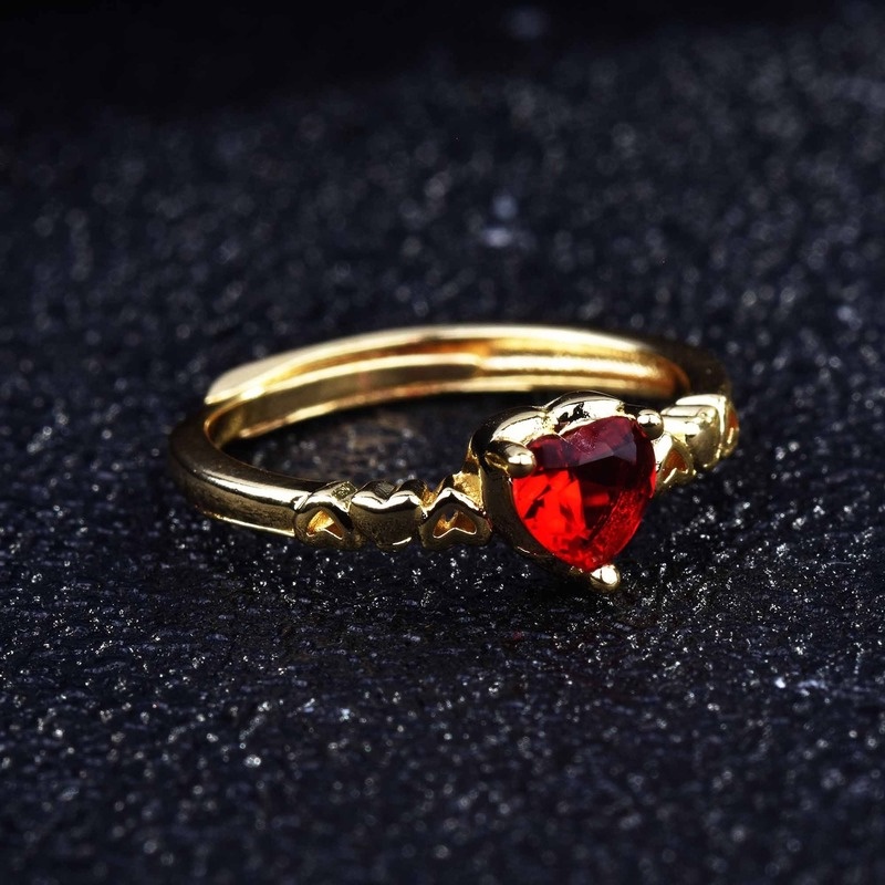 Fashion New Fresh Love Heart-Shaped Red Diamond Ring