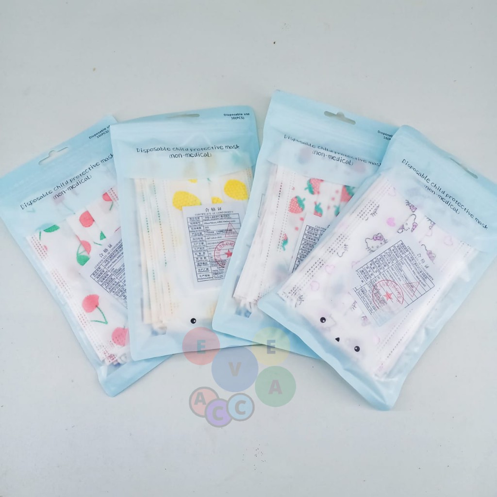 Masker Anak 10 Pcs Kids Child Mask Motif Earloop 3 ply