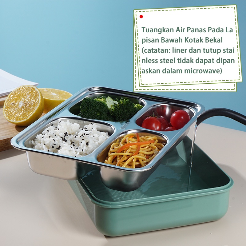 Letyeah &amp; Anantagt 4 Grid lunch box tempat makan Stainless Steel 304  Kotak Makan anti bocor 1000ml