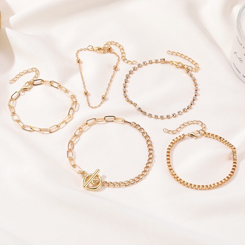 Eropa Dan Amerika Baru 5-piece Kombinasi Gelang Set Kreatif OT Gesper Berlian Rantai Gelang Fashion Aksesoris