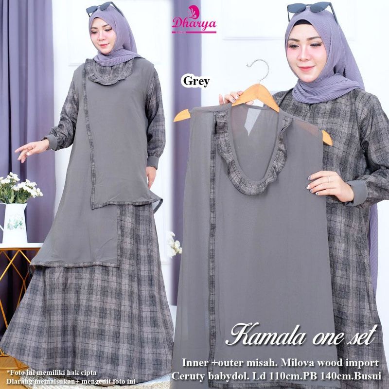 kamala one set setelan dress gamis dress dan outer abaya kaftan
