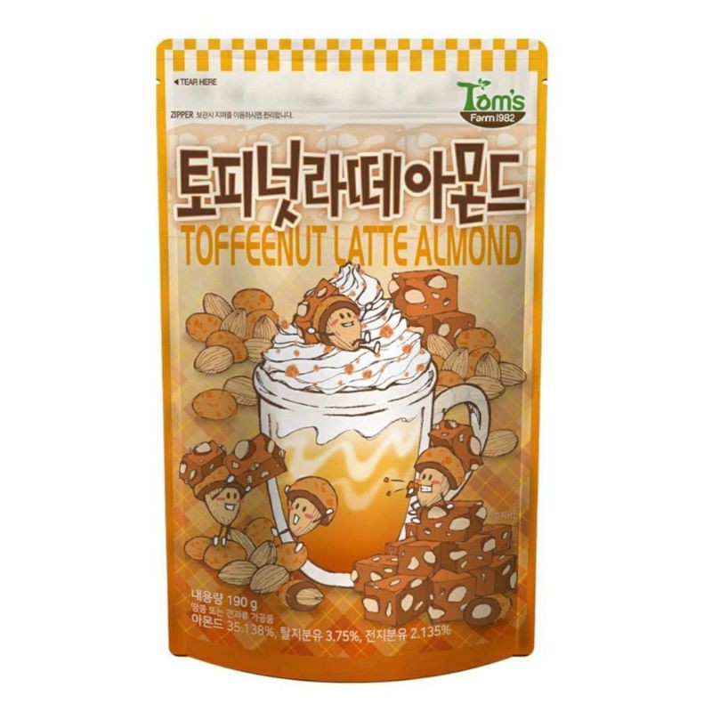 

TOM'S TOFFENUT LATTE ALMOND 190gr / KACANG ALMOND KOREA TOM'S