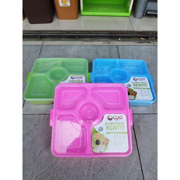 Lunch Box Bento Sekat 5 / Lunch Box Plastik Warna / Tempat Makan Plastik Anak 100% BPA FREE Clio