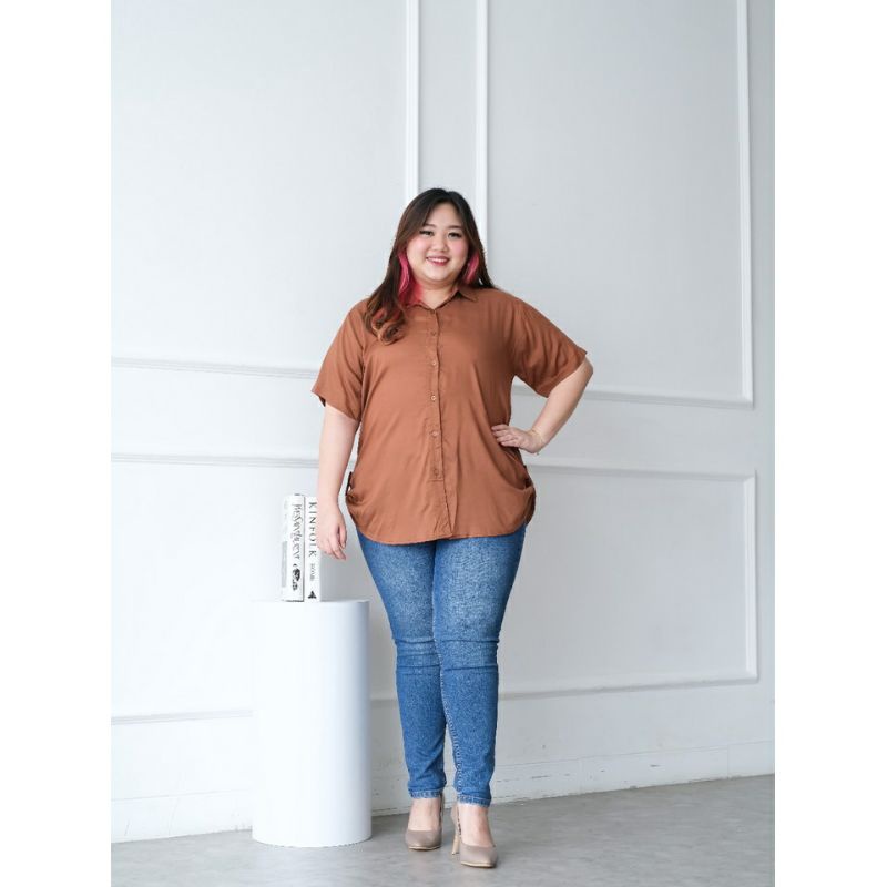 BASIC HEM KEMEJA WANITA LENGAN PENDEK BIG SIZE JUMBO BEST SELLER-2