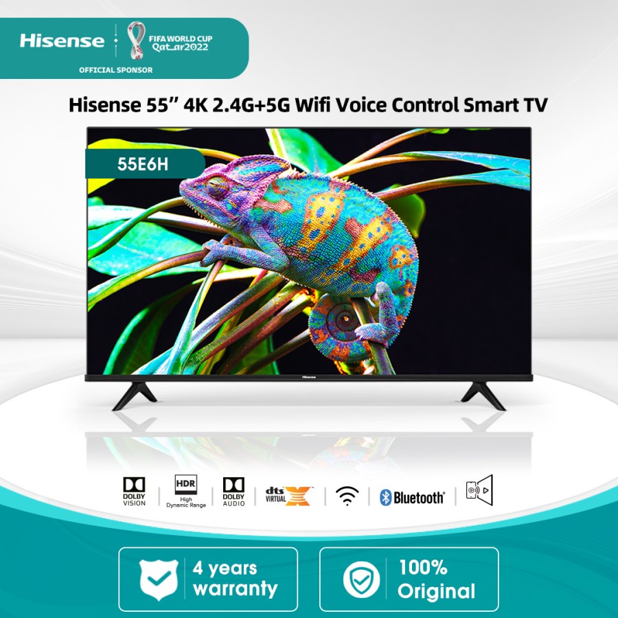 Hisense 55 inch Vidaa Smart 4K UHD TV-Bezelles design (Model 55E6H)