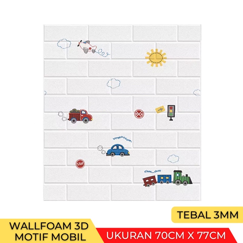 Wallpaper Stiker Dinding 3D Foam Batu Bata Brick 70 x 77cm-Bata Mobil