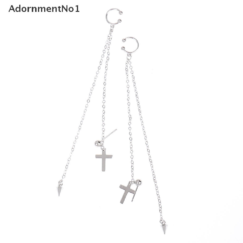 (AdornmentNo1) 1pc Anting Tusuk Gantung Desain Salib + Rivet Gaya Punk Untuk Wanita