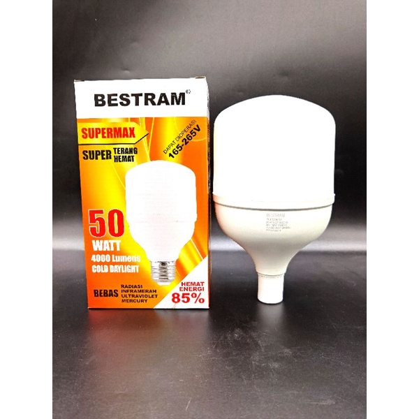 Lampu Led 50w Bestram Supermax, warna cahaya putih 6500K, garansi 1tahun