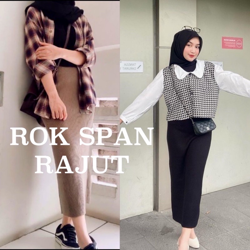 ROK SPAN RAJUT - KNIT MURAH POLOS WARNA HITAM BW PANJANG TEBAL ADEM MELAR GROSIR MAXI SKIRT ABG