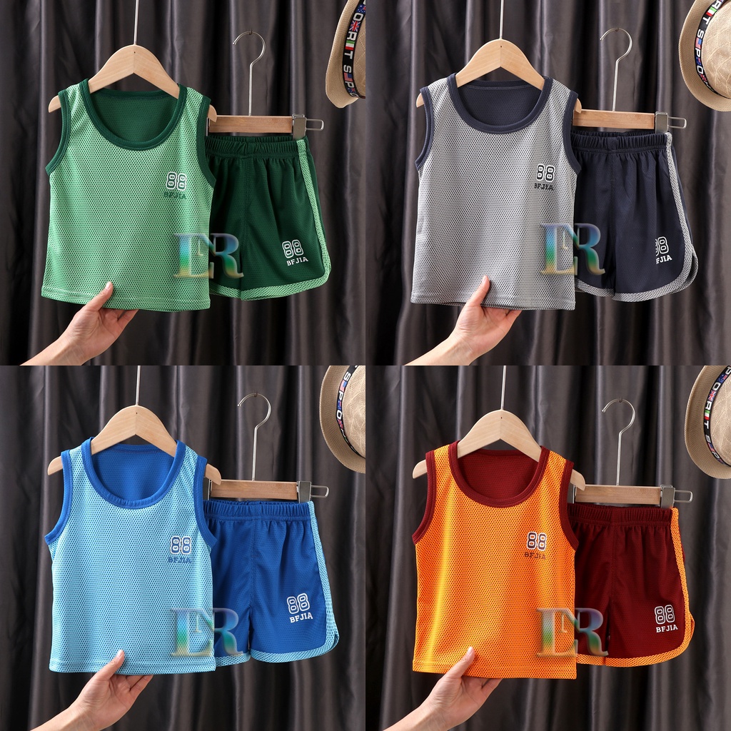 SETELAN BAJU ANAK KAOS BASKET JERSEY BAJU DAN CELANA OLAHRAGA TANPA LENGAN BAJU BAYI PREMIUM QUALITY