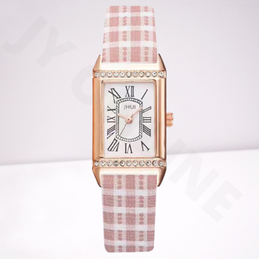 JY J033 Jam Tangan Wanita Analog Quartz Bahan Kulit Bentuk Persegi Panjang Fashion Korea Import Murah