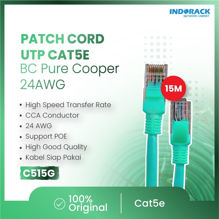 INDORACK PATCH CORD UTP CAT 5e - KABEL LAN CAT5e 15 METER HIJAU