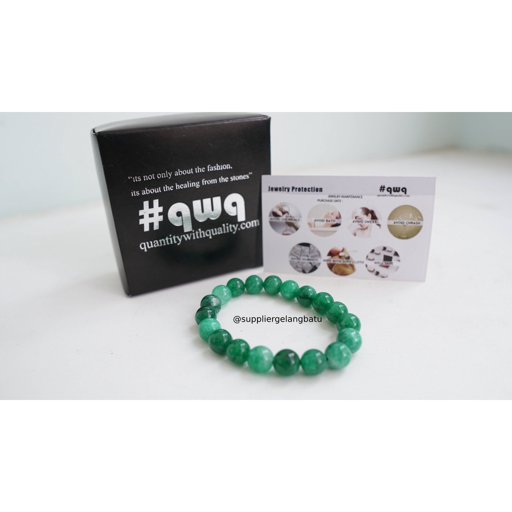 gelang batu GIOK BURMA serat 10mm akik premium hijau tua termasuk BOX