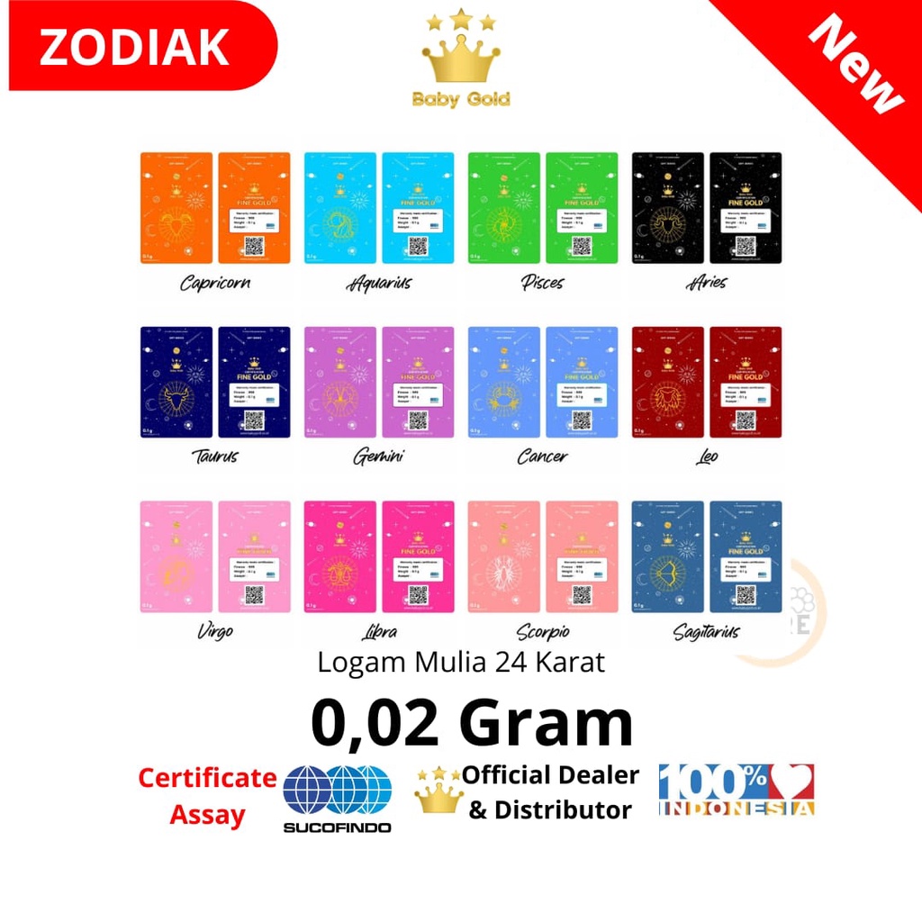 BABY GOLD 0.02 GRAM EDISI ZODIAK SERIES EMAS MINI LOGAM MULIA