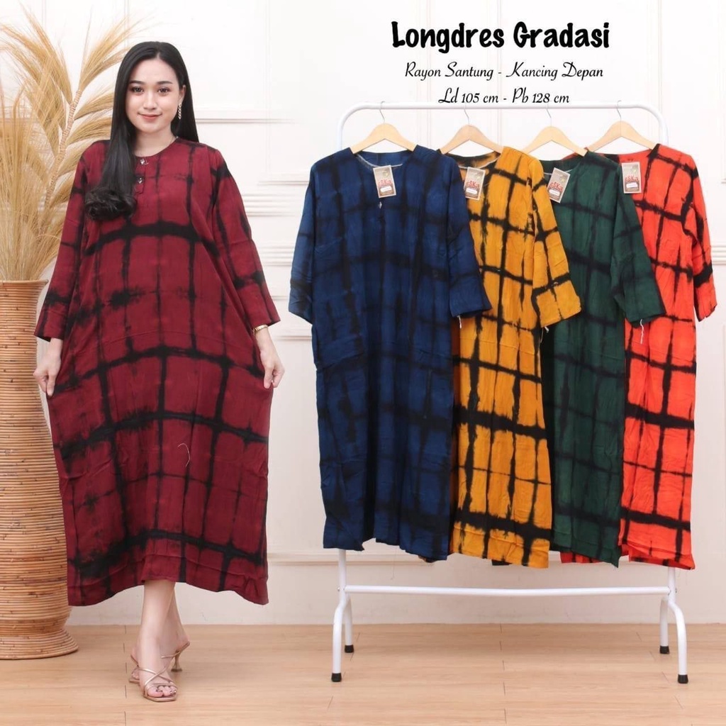 LONGDRRESS Daster lengan panjang gradasi | BATIK SULMIT | busui rayon adem