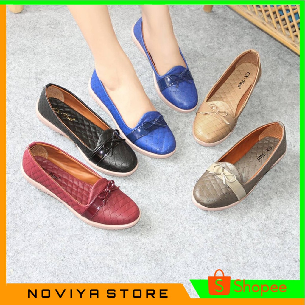 Vahn SUKI Sepatu Flat Shoes Kerja Wanita Casual Santai Hitam Abu FMD05