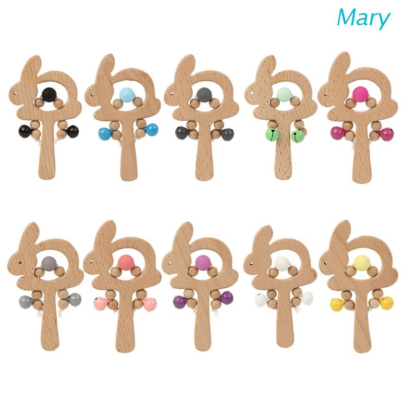 Mary Mainan Edukasi Teether Rattle Bentuk Kelinci Bahan Kayu Untuk Bayi