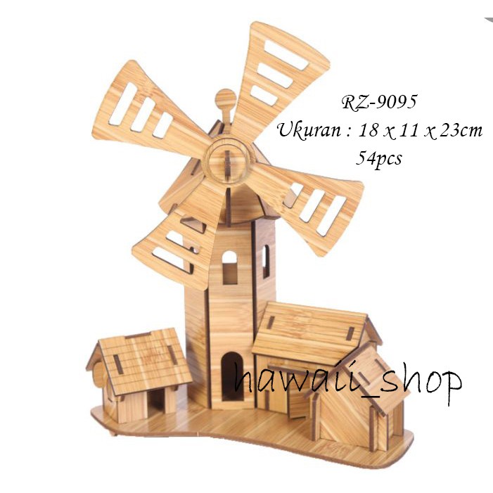 Hawaii Shop Puzzle 3D DIY bahan MDF dilapisin vynil Windmill Cottage mainan puzzle edukasi anak (kado &amp; pajangan)