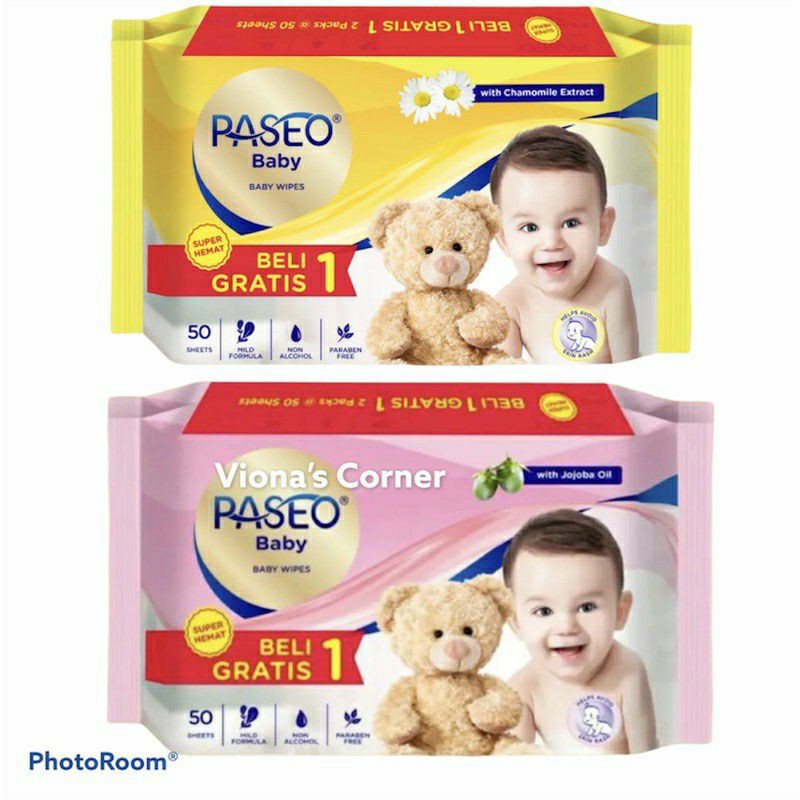 PASEO Baby Wipes 50'sheet (buy1 get1) total 100 sheet - tissue basah