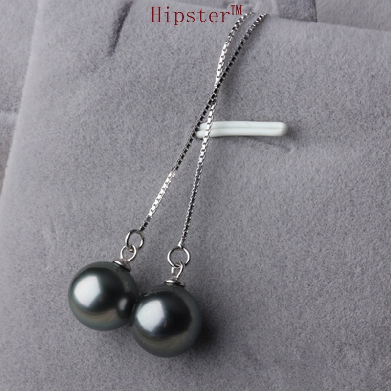 New Tassel Long Natural Freshwater Black Pearl Hanging Earrings