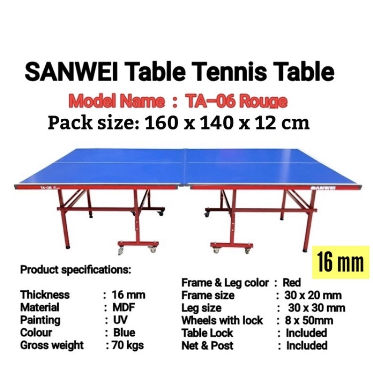 Meja Pingpong Table Tenis SANWEI TA 06 Rouge