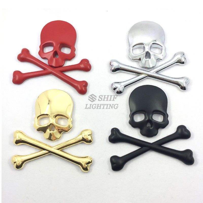 1Pc Stiker Emblem / Badge Motif Tengkorak Bahan Metal untuk Mobil / Truk