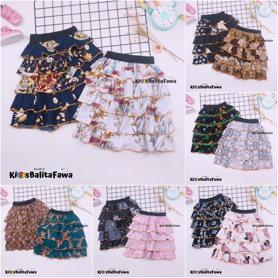 Rok Tumpuk Motif uk 1-9 Tahun / Skirt Pendek Polos Lucu Grosir Cewek Rok Anak Perempuan Cewek Murah babycinnamon