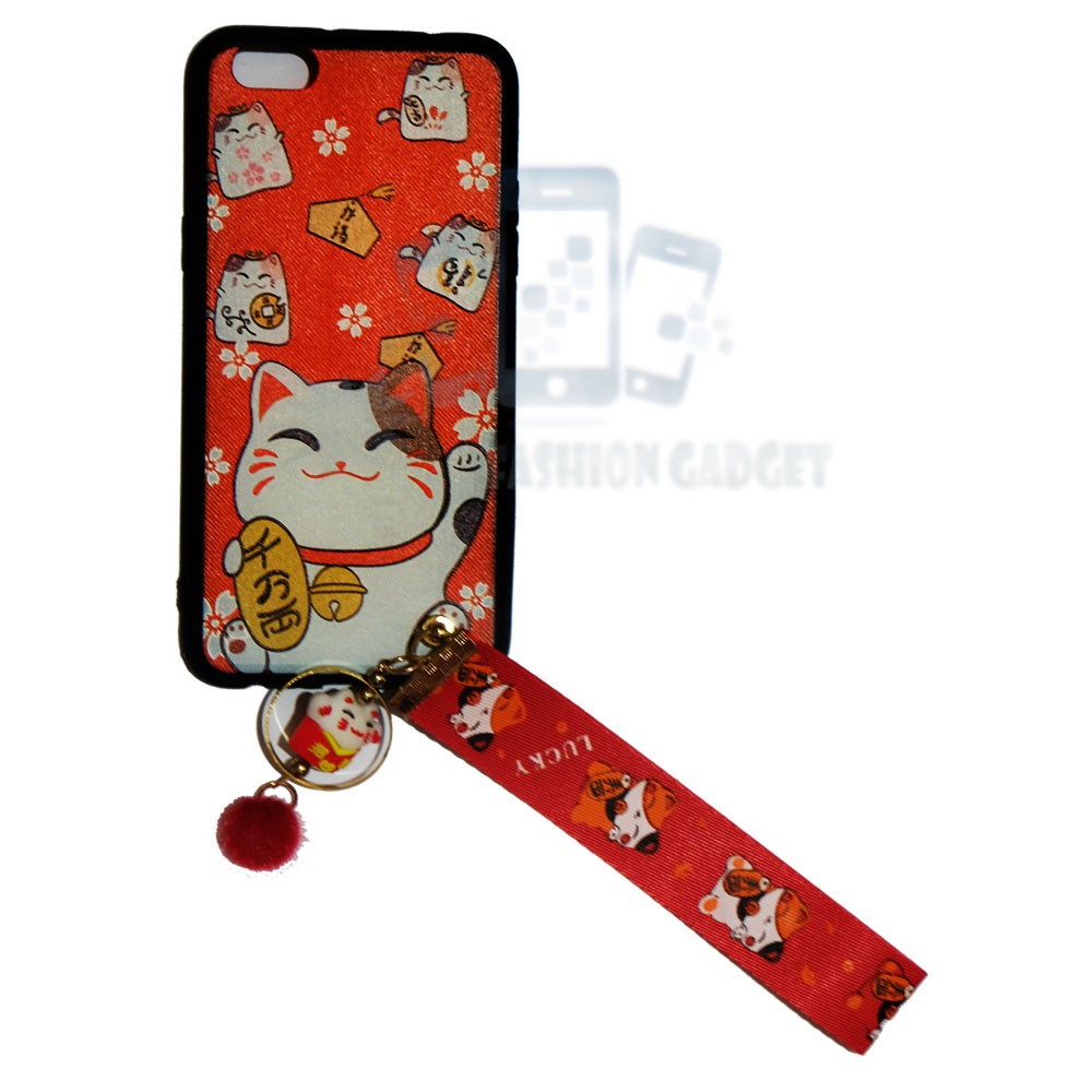 ANTI CRACK Oppo F3 Casing A77 Lucky Cat Case 3D / Silikon Maneki Neko Kucing Hoki +Kalung Tangan