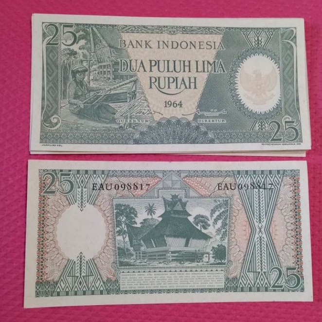 Uang Kertas Kuno 25 Rupiah Tahun 1964