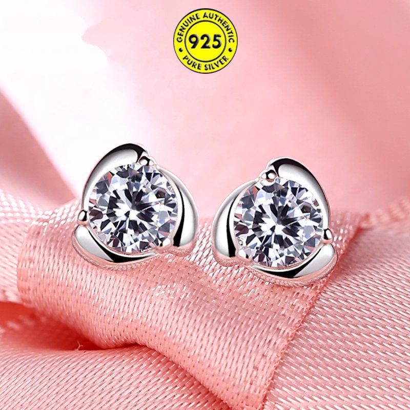 Anting Tusuk Bentuk Hati Bahan Sterling Silver 925 Anti Alergi Untuk Wanita