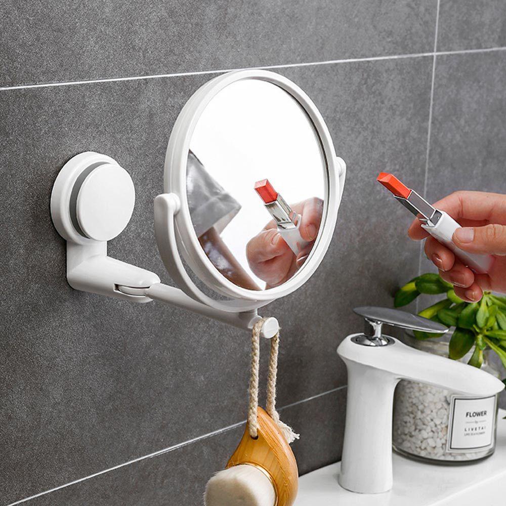 TOP Vanity Mirror Plastik Self Adhesive Vacuum Suction Bulat Aksesoris Mandi Lipat Perlengkapan Makeup