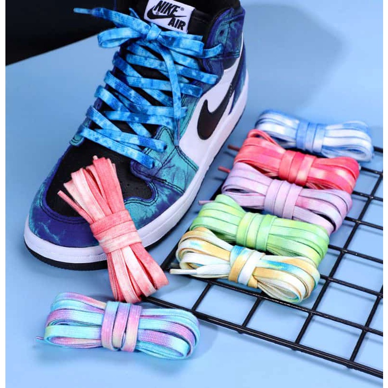 Tali Sepatu Tie Dye Printing untuk Sepatu Sneakers Renda Uniseks Tali Boot Datar 120/140/160CM