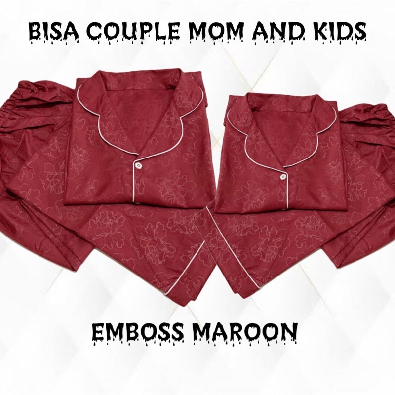 Piyama EMBOSS MAROON bisa couple mom kids family