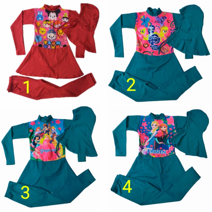 Baju Renang Muslimah Anak Perempuan Karakter Cantik Usia 2 3 4 Tahun