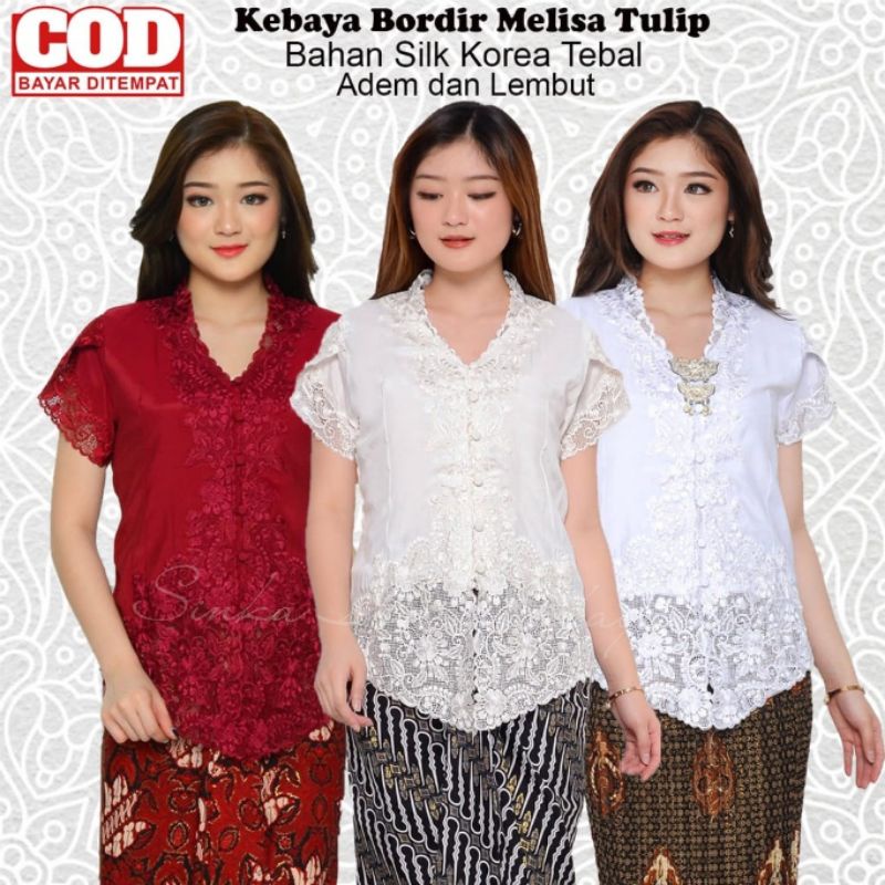 Atasan Kebaya modern Encim Senada Brokat Bordir Lengan Pendek Model tulip