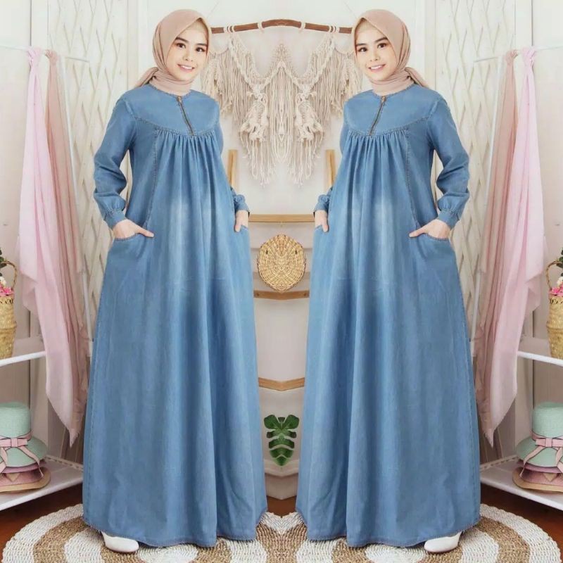 Gamis Jeans Wanita Model Terbaru Murah Ambia Dress Gamis Jeans Terbaru S-M-L-XL-XXL
