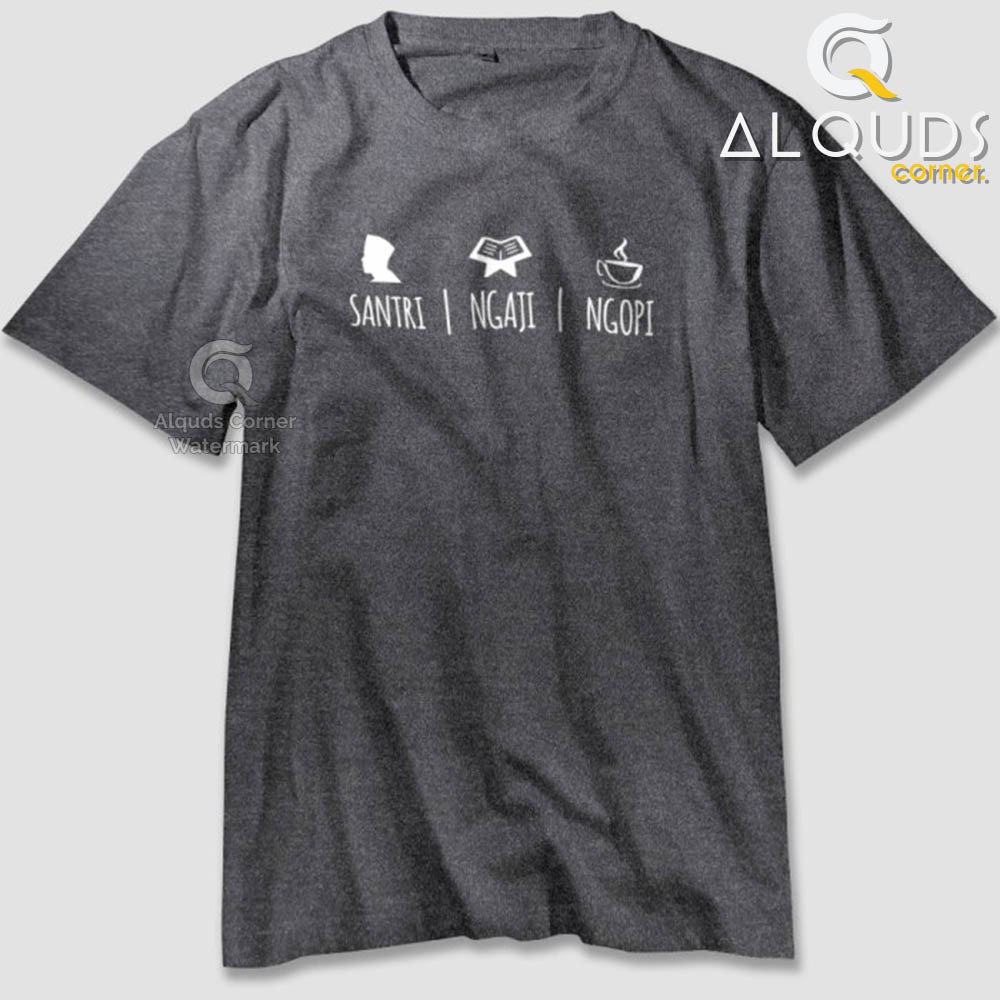 Kaos Dakwah Islami Premium SANTRI NGAJI NGOPI / Baju Distro Muslim Eksklusif / 3459-3