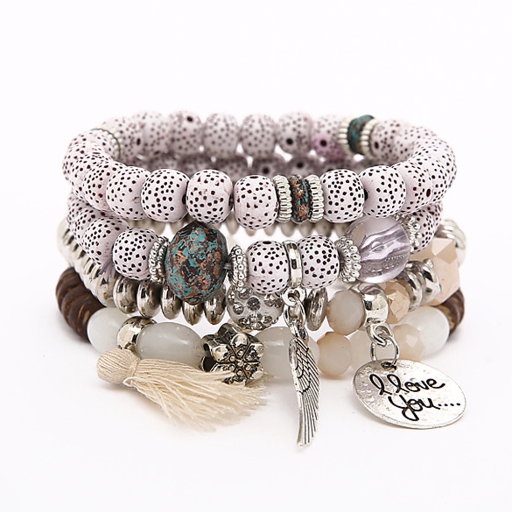 Hu Hu Hu Hu Hu Alat Bantu Pasang Kacamata♡ Gelang Manikmanik Batu Alam Multilayer Aksen Rumbai Gaya Bohemian Menarik Untuk Wanita