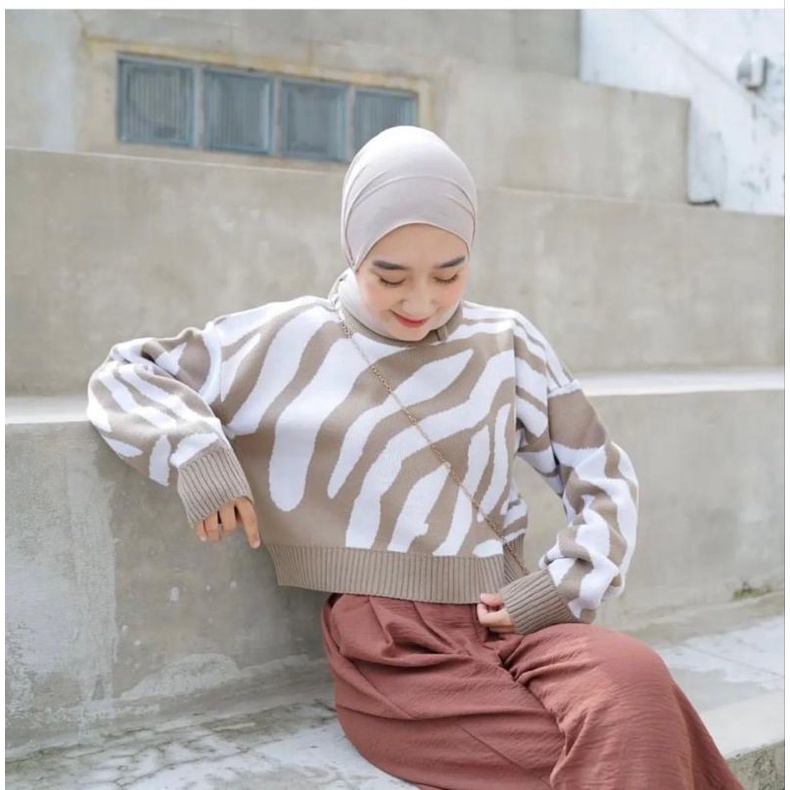 Zebra croope knite sweater rajut wanita murah