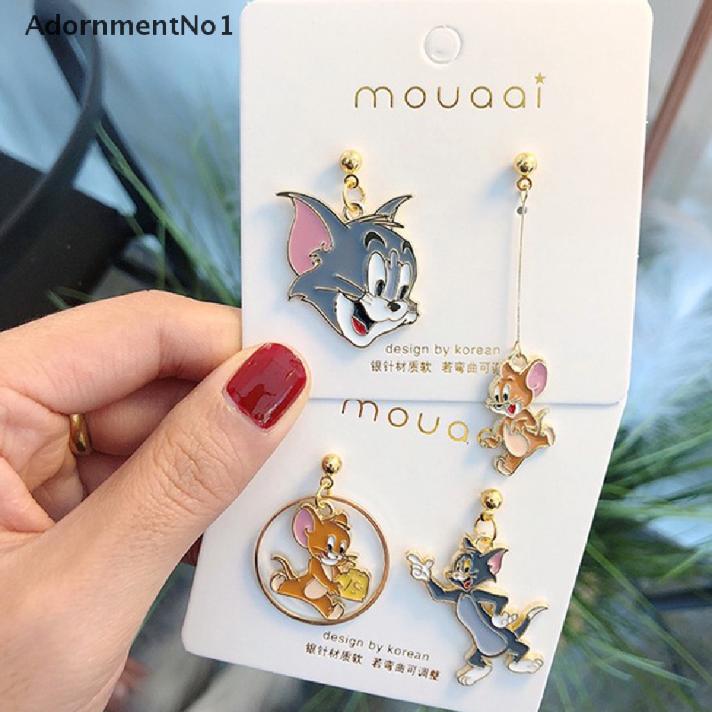 (AdornmentNo1) Anting Tusuk Gantung Desain Kartun Kucing / Tikus Gaya Simple Untuk Wanita