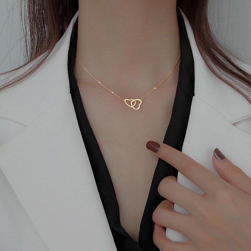 Fashion Heart To Heart Pendant Necklace Kalung Korea Love Clavicle Chain Necklaces for Women Lady Jewelry Girlfriend Gift