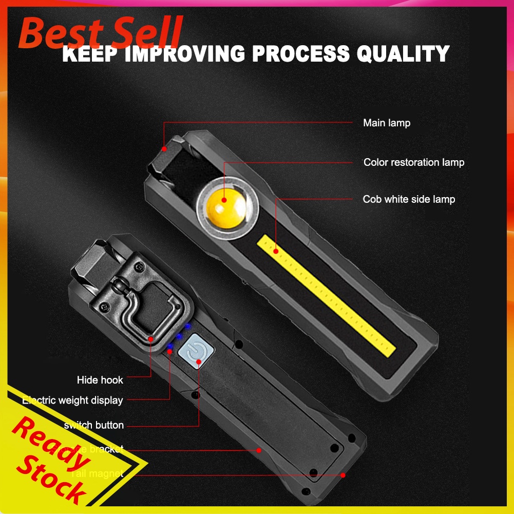 Portable LED+COB Folding Round Flashlight USB Rechargeable Car Repair Torch