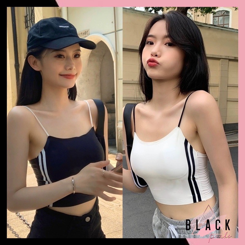 Blackpink Tank Top Bra Seamless Push-Up Pakain Dalam Atasan Wanita Bralette Garis Samping 1076